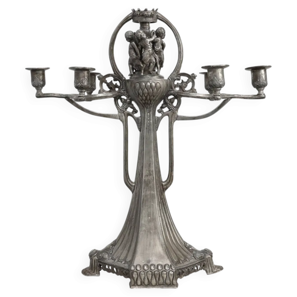 Bougeoir en étain Art Nouveau par Achille Gamba, Italie vers 1900