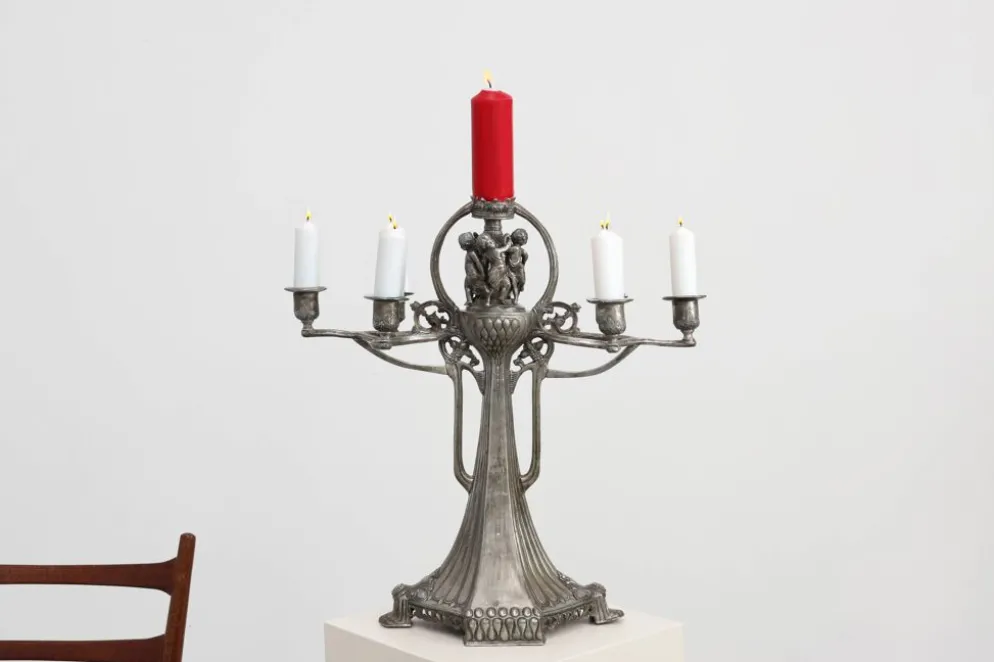 Bougeoir en étain Art Nouveau par Achille Gamba, Italie vers 1900