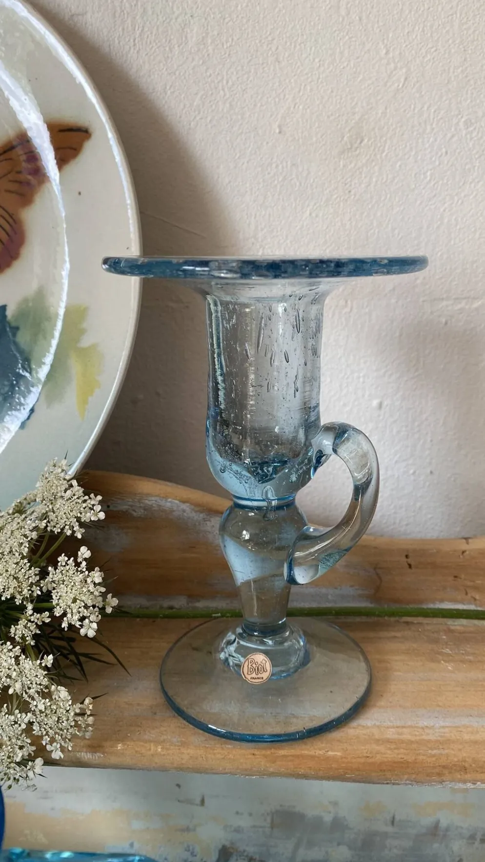 Bougeoir en verre soufflé bullé Biot