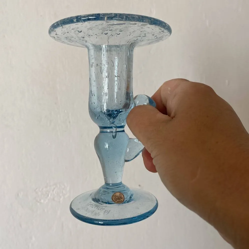 Bougeoir en verre soufflé bullé Biot