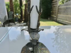 Bougeoir floral en bronze, style art nouveau, années 30 40