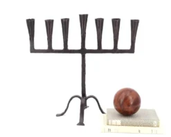 Bougeoir Menorah à 7 branches en fer forgé, années 50
