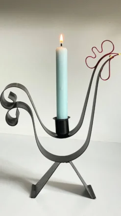 Bougeoir métal forme coq suède vintage