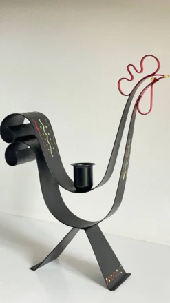 Bougeoir métal forme coq suède vintage