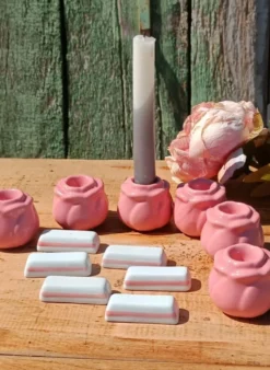 6 bougeoirs bouton de rose