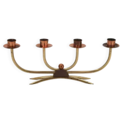 Bougeoir Scandinave à quatre branches en cuivre et laiton, années 50