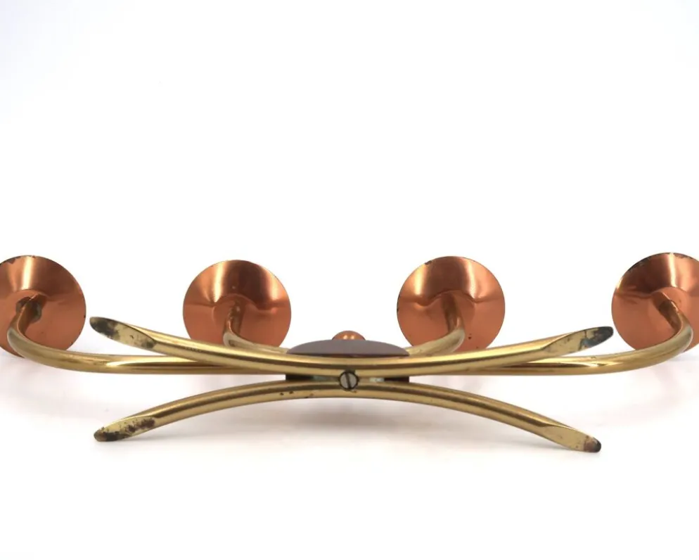 Bougeoir Scandinave à quatre branches en cuivre et laiton, années 50