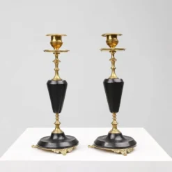 Bougeoirs en bronze et céramique de style Empire, France, années 1870, ensemble de 2