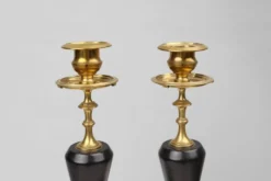 Bougeoirs en bronze et céramique de style Empire, France, années 1870, ensemble de 2