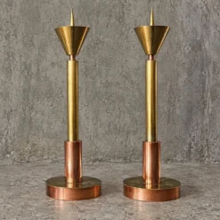 4 bougeoirs postmodernes cuivre et laiton, années 1970