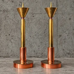 4 bougeoirs postmodernes cuivre et laiton, années 1970