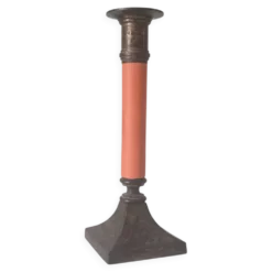 Bougeoir vintage en laiton massif doré et bois orangé