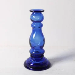 Bougeoir vintage en verre bleu cobalt / Italie / Années 1990