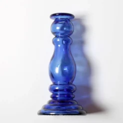 Bougeoir vintage en verre bleu cobalt / Italie / Années 1990