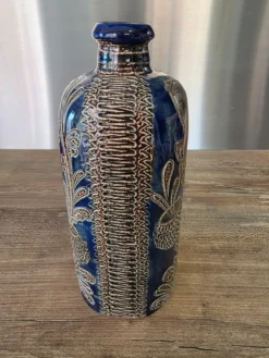 Bouteille soliflore en grès au sel West Germany – Bleu cobalt vintage