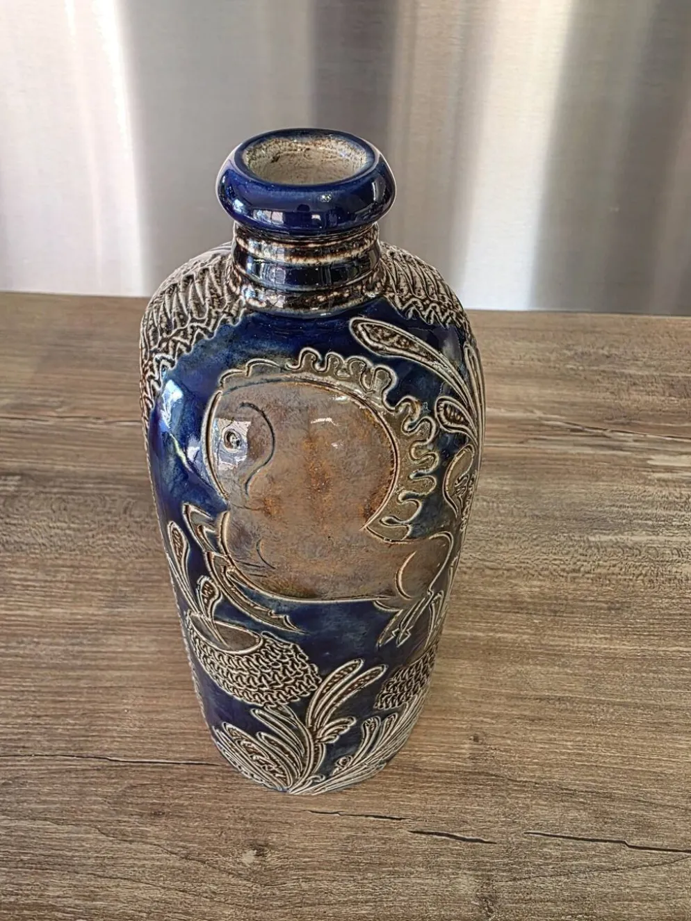 Bouteille soliflore en grès au sel West Germany – Bleu cobalt vintage