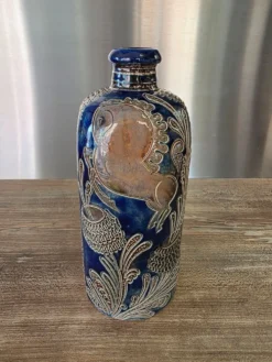 Bouteille soliflore en grès au sel West Germany – Bleu cobalt vintage