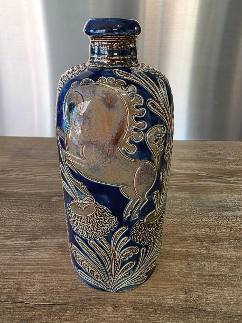 Bouteille soliflore en grès au sel West Germany – Bleu cobalt vintage