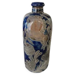 Bouteille soliflore en grès au sel West Germany – Bleu cobalt vintage