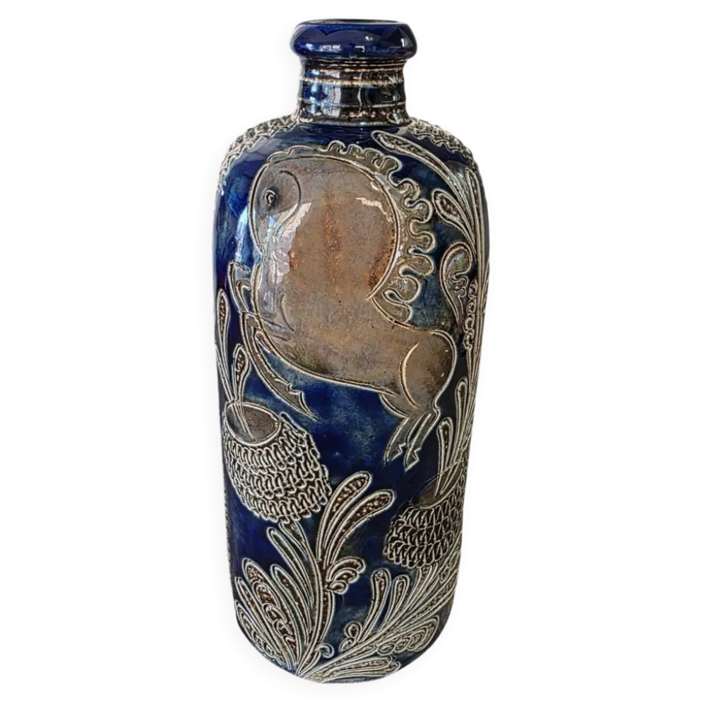 Bouteille soliflore en grès au sel West Germany – Bleu cobalt vintage