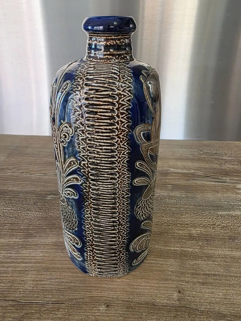 Bouteille soliflore en grès au sel West Germany – Bleu cobalt vintage