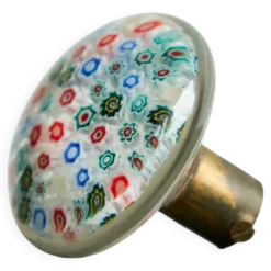 Bouton de porte Millefiori en verre d'art de Murano et laiton patiné, années 1960