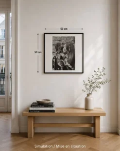Brigitte Bardot, reproduction offset vintage noir et blanc encadrée 53 cm