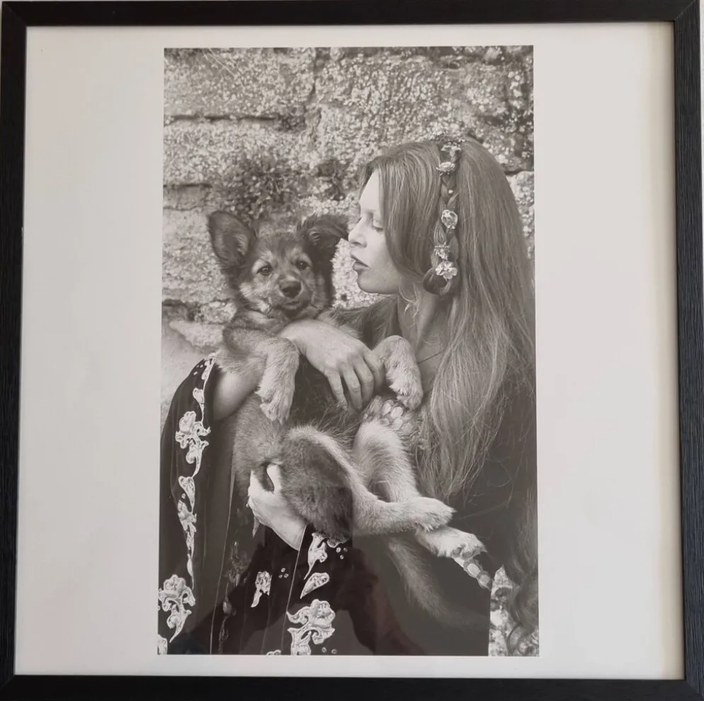 Brigitte Bardot, reproduction offset vintage noir et blanc encadrée 53 cm