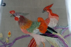 Broderie ancienne sous verre, Couple d'Oiseaux, Soie, Chine, Début XXe