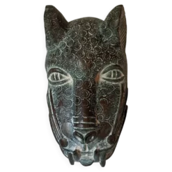 Bronze artisanal art africain léopard masque tribal sculpture