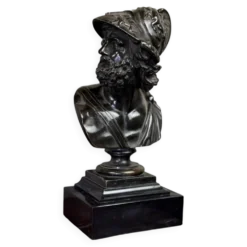Buste d’Ajax, bronze patine noire sur un socle en marbre noir de Belgique, XIXème siècle