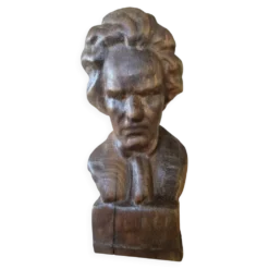 Buste de Beethoven sculpté en bois - statue vintage