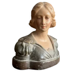 Buste de femme Art nouveau en plâtre polychrome, vers 1900