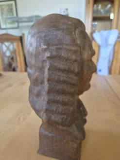Buste de J.S Bach sculpté en bois - statuette vintage
