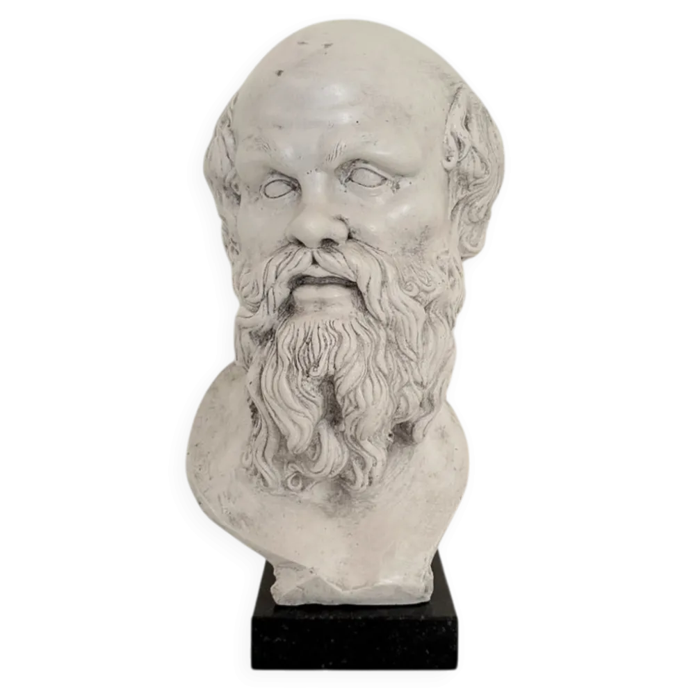 Buste de Socrate en plâtre blanc et base en marbre noir, 1940