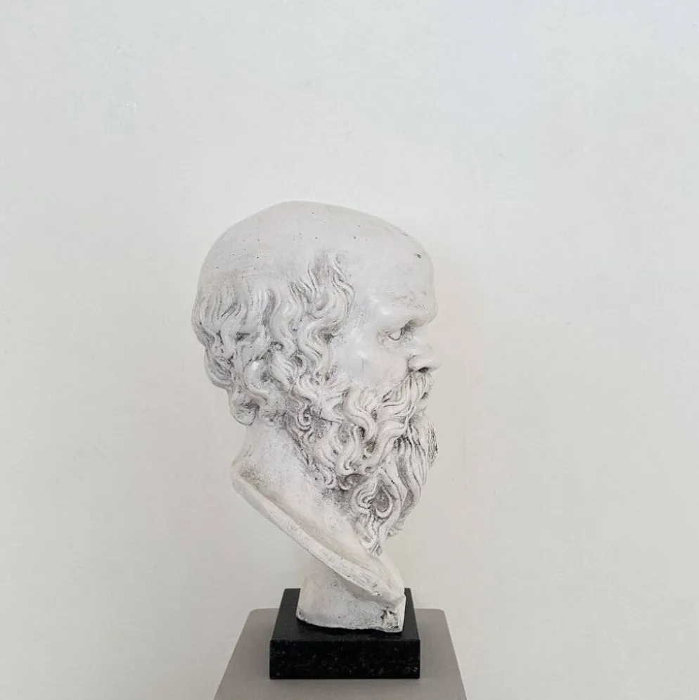 Buste de Socrate en plâtre blanc et base en marbre noir, 1940