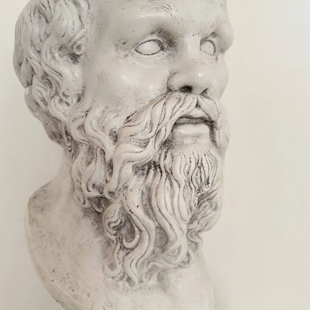 Buste de Socrate en plâtre blanc et base en marbre noir, 1940