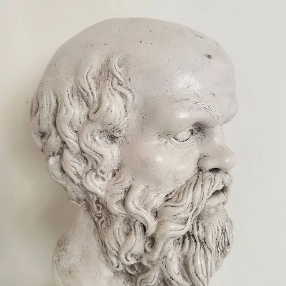 Buste de Socrate en plâtre blanc et base en marbre noir, 1940