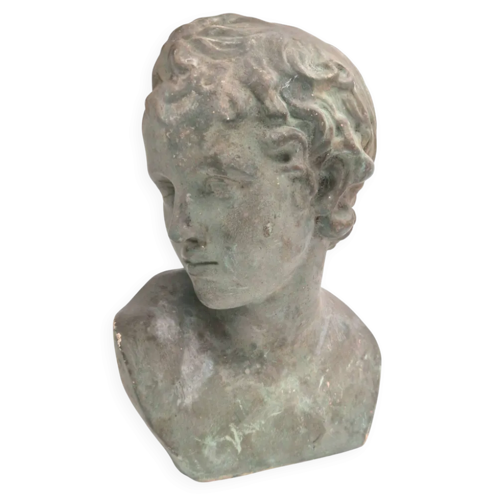 Buste d'Éros - Dieu de l'Amour, en plâtre bronzé, début du 20e siècle.