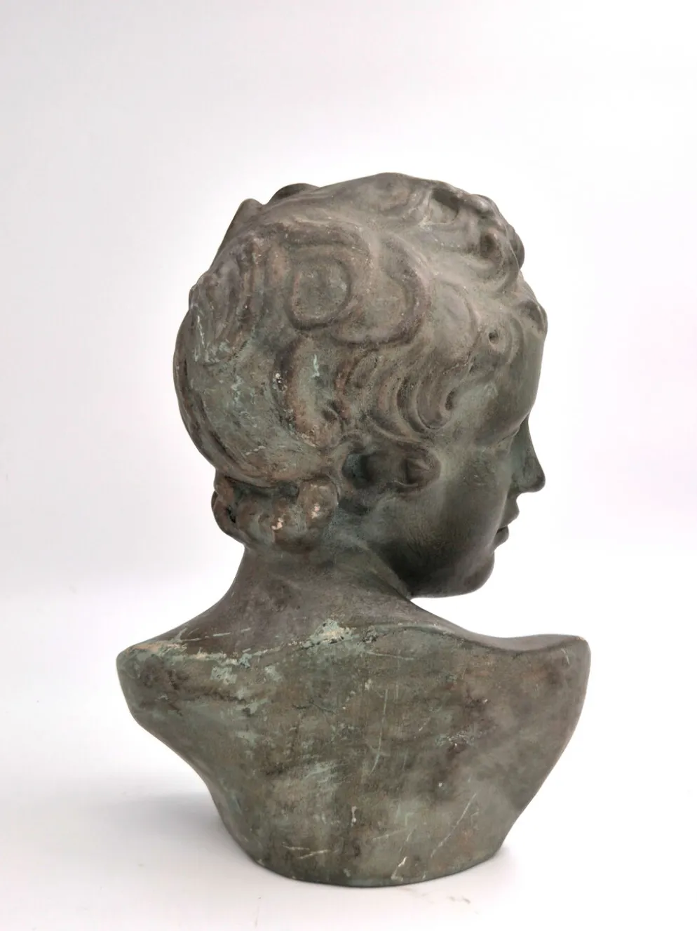 Buste d'Éros - Dieu de l'Amour, en plâtre bronzé, début du 20e siècle.