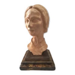 Buste en terre crue d'atelier buste visage de femme signée j.c.g.