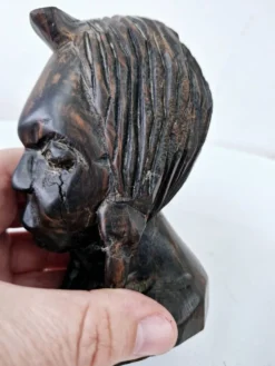 Buste femme africaine en bois d'ébène sculpté à la main art ethnique