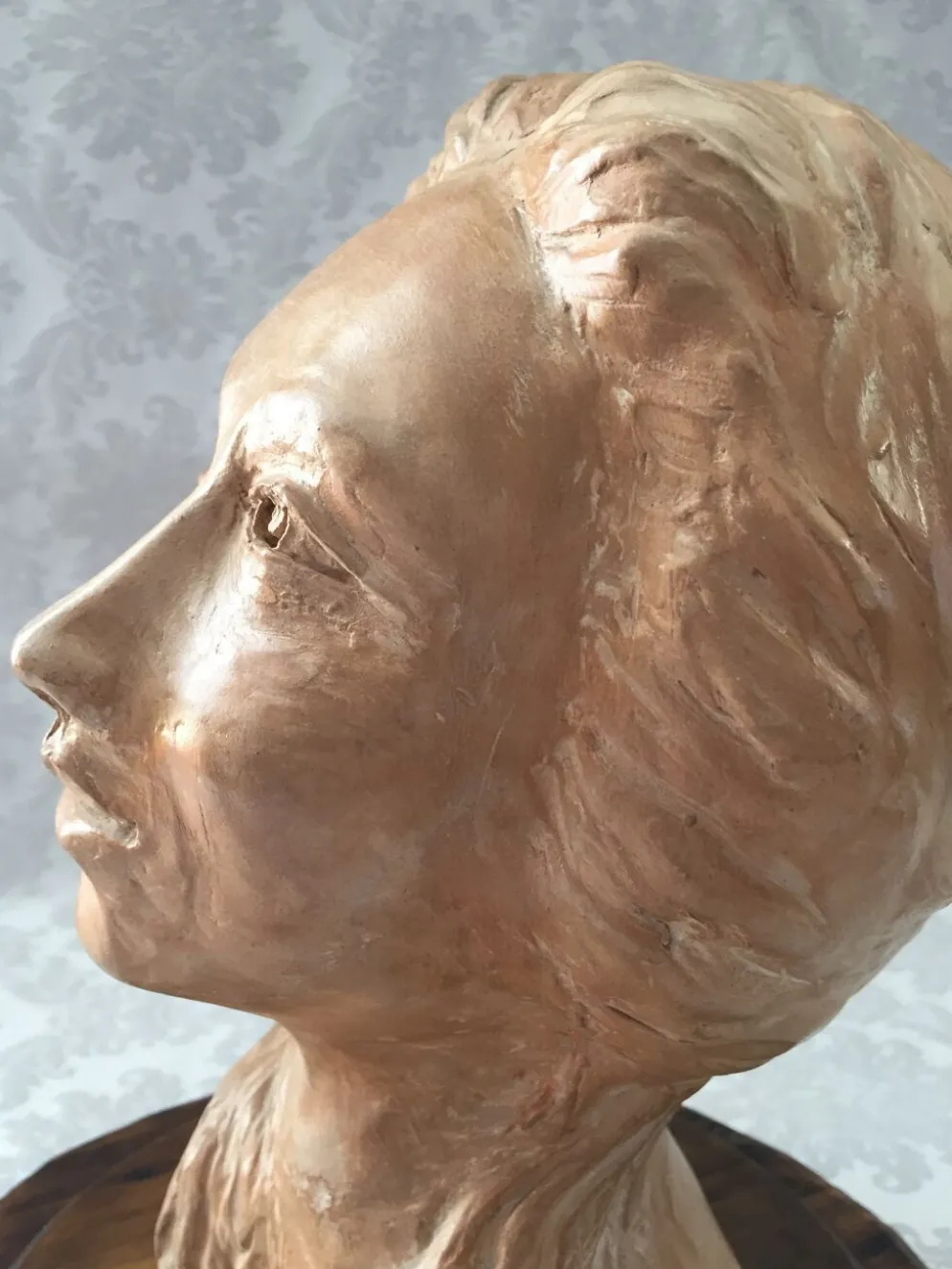 Buste sculpture en terre crue d'atelier visage de femme art design 1950