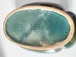 Cache-pot Art déco lobé en faïence émaillée vert turquoise