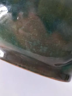 Cache-pot Art déco lobé en faïence émaillée vert turquoise