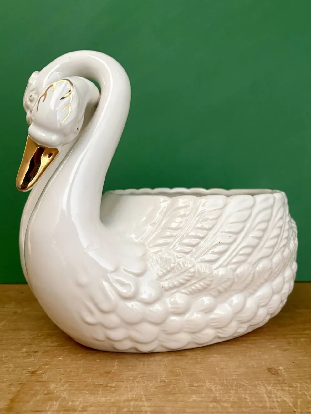 Cache pot cygne vintage en céramique