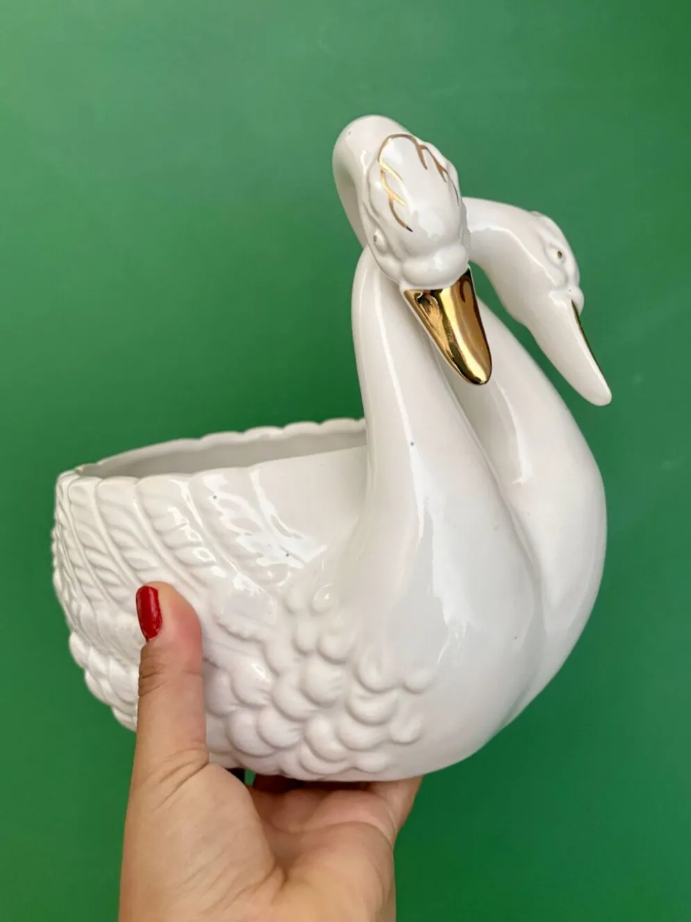 Cache pot cygne vintage en céramique