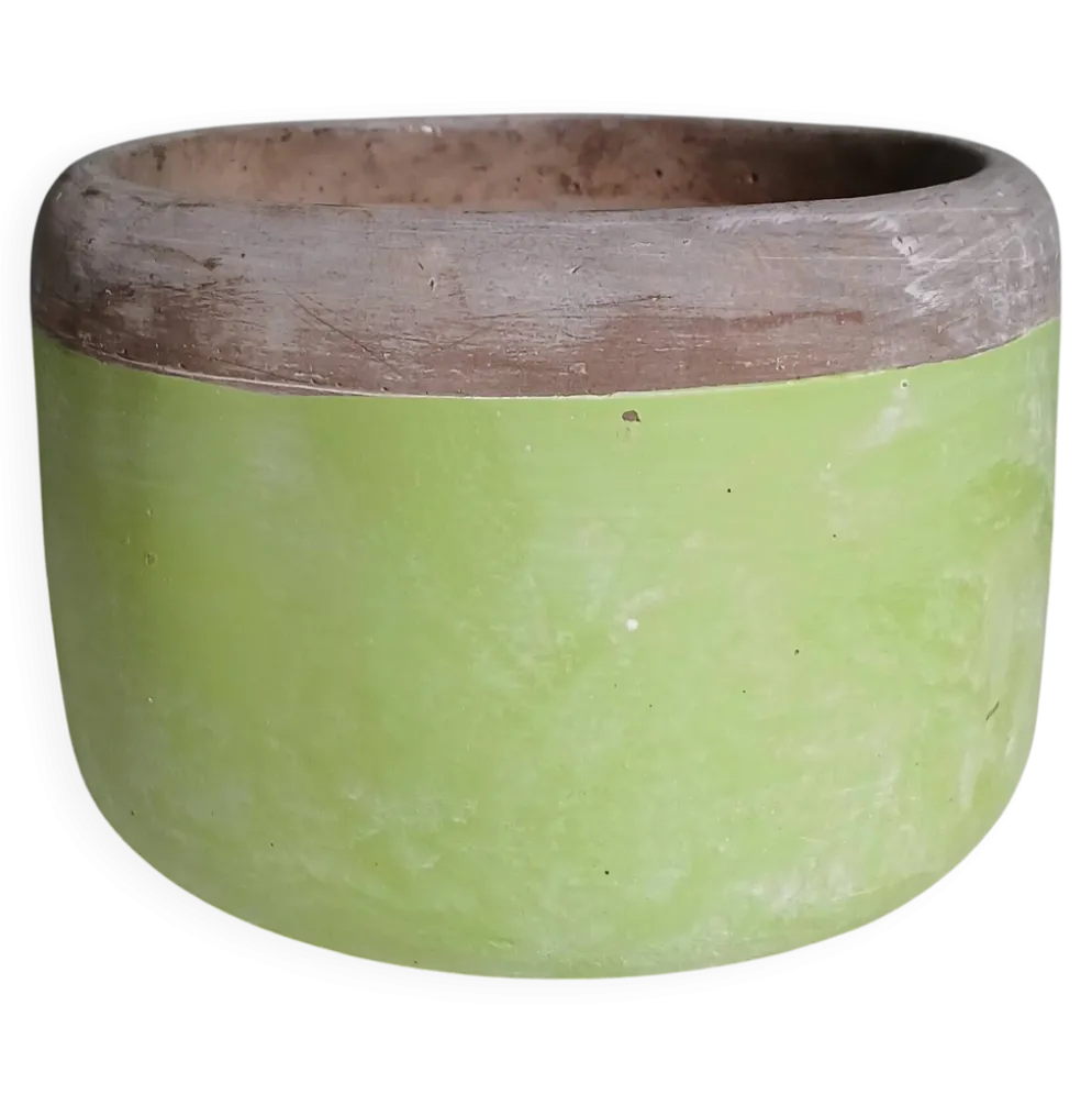 Cache-pot en terre cuite grise & verte. Fabrication Italienne