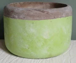 Cache-pot en terre cuite grise & verte. Fabrication Italienne