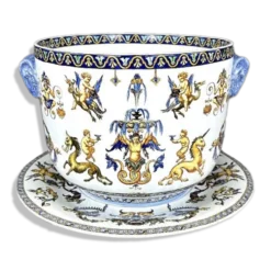 Cache-pot et son présentoir Gien, Collection Renaissance, XXe Siècle